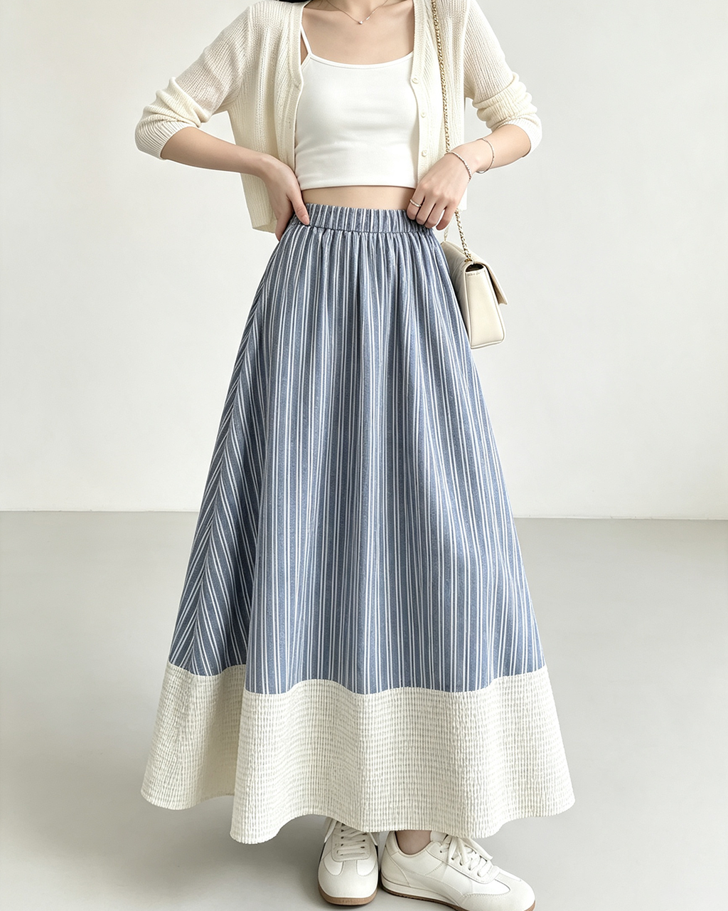 Japanese Stripe Patchwork Maxi Skirt