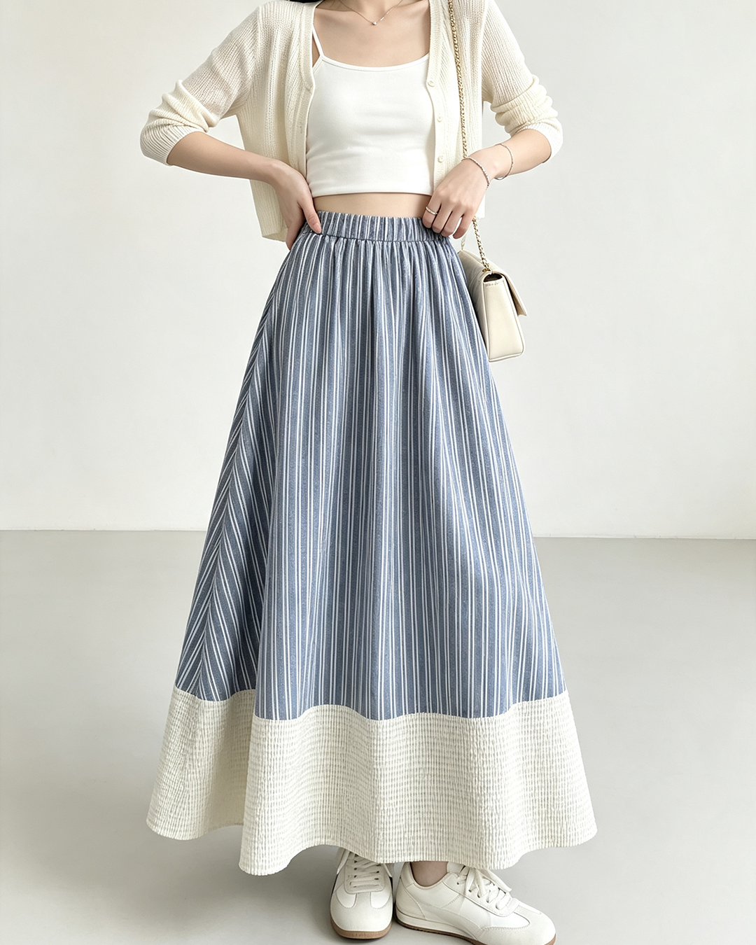 Japanese Stripe Patchwork Maxi Skirt