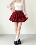 Women Ice Satin Bubble Mini Skirt