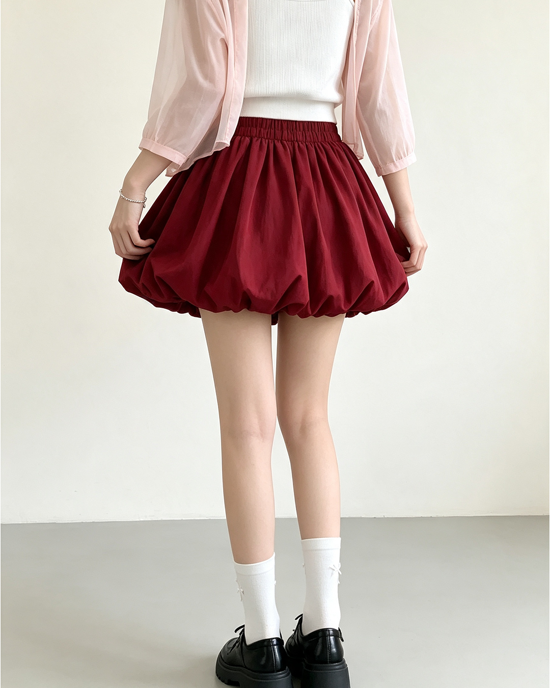 Women Ice Satin Bubble Mini Skirt