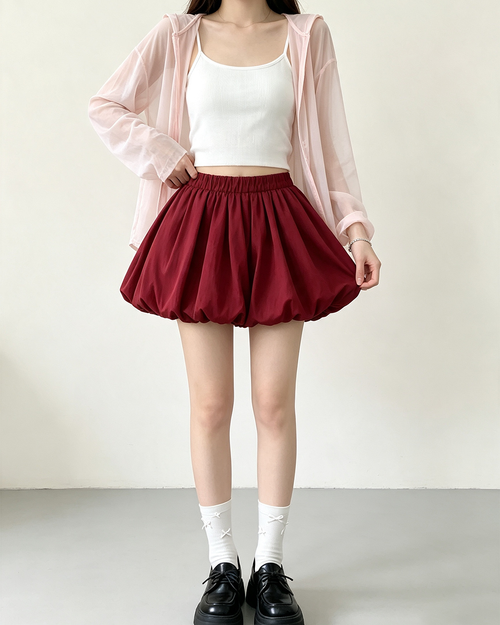 Women Ice Satin Bubble Mini Skirt