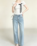 Women Polka Dot Bow Short Sleeve Top